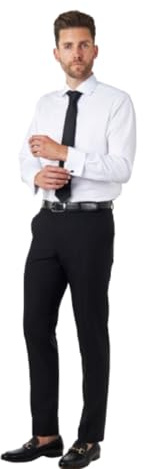 Xposed Mens White Dress Shirt Double Cuff with Cufflinks Easy Iron Cotton Tailored Fit [SHIRT-DB22-1-19]