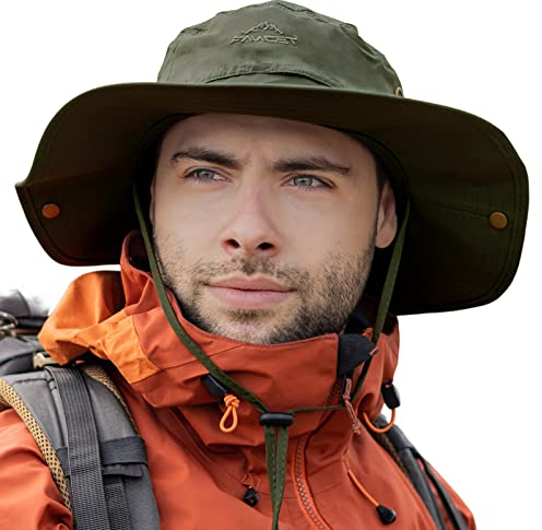 Comhats Großer Sonnenhut Herren Breiter Krempe UV-Schutz - Safari, Wander, Tropen für Sommer Outdoor-Aktivitäten, Wasserdicht & Winddicht - Ideal zum Wandern, Angeln, Spazieren, Segeln Grün M/L
