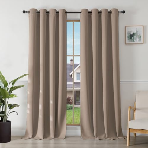 Joydeco Verdunkelungsvorhänge Cappuccino mit Ösen 2er Set H 245 x B 140 cm, Vorhänge Blickdichte 245 cm Lang für Wohnzimmer Schlafzimmer