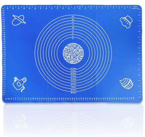 XXL 65 x 45cm rutschfeste Silikon Backmatte Backunterlage Teigmatte Rollmatte Ausrollmatte Teig Fondant Marzipan (Blau)