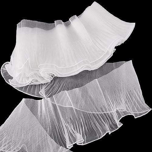 PH PandaHall 6.4 m Nähen von Spitzenbesatzstoffen Rüschen Plissee Chiffon Besatz Retro Organza Tüll Stoffband Für DIY Hochzeitskleid Make Up Show Kostüm Vorhang Tischdecke Heimdekoration Weiß
