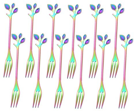 12 Pieces Stainless Steel Leaf Shape Mini Dessert Forks Set, 4.7 Home Kitchen Tableware Demitasse Dishwasher Safe Cake Creative Dessert Stirring Mixing Sugar Stir Ice Cream Fruit Fork