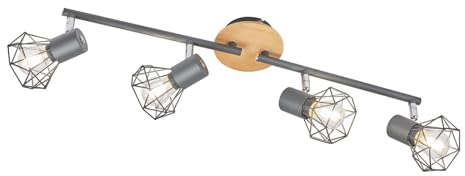 Fischer & Honsel Deckenbogen, Ran | grau matt/chromefarben/hell eicheoptik | L: 60 cm, B: 11 cm | Ausladung Decke: 18 cm | 4x E14 max. 25 Watt ohne Leuchtmittel | 21386