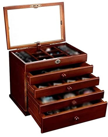 Schmuckkoffer Schmuckkästchen Schmuckbox Schmuckschatulle Aus Holz Aufbewahrungsbox Mit Schloss Mehrschichtige Schmuckschatulle Mit Großer Kapazität, Geeignet Für Ring-Uhren-Halsketten Schmuckschatull