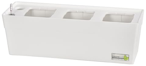 Greenbar® Kräuterkasten für 3 Kräutertöpfe, weiß, 48 x 15.5 x 16 cm | Pflanzkasten für Indoor / Outdoor, mit Bewässerungssystem, Kunststoff