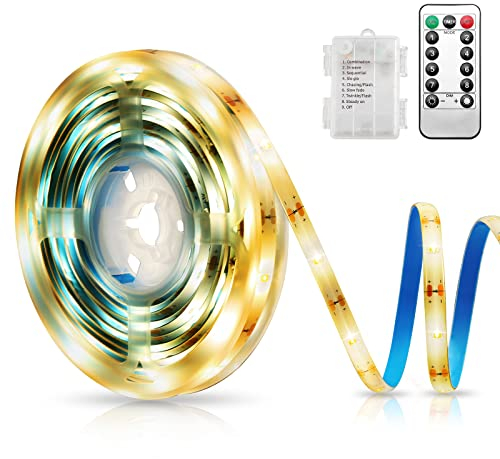 OQIMAX LED Strip Batteriebetrieben, 3M 90 LED Streifen Batterie mit Fernbedienung Timer, 8 Modi, Wasserdicht Lichtleisten für Innen Außen Schlafzimmer Schrank Zuhause Party Dekoration