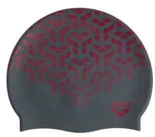 Arena Tryckt badmössa, unisex vuxen, silikon, dam och herr, intensiv träning, bekväm, halkfri badmössa för långt hår, svart/röd (Kikko/Black Red)