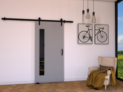MINIO go for it - Schiebetür Komplettset LIFT G, 86 cm Breit, Schiebetüren, Wandmontage, Schiebetürsystem, Zimmertüren - Grau Matt