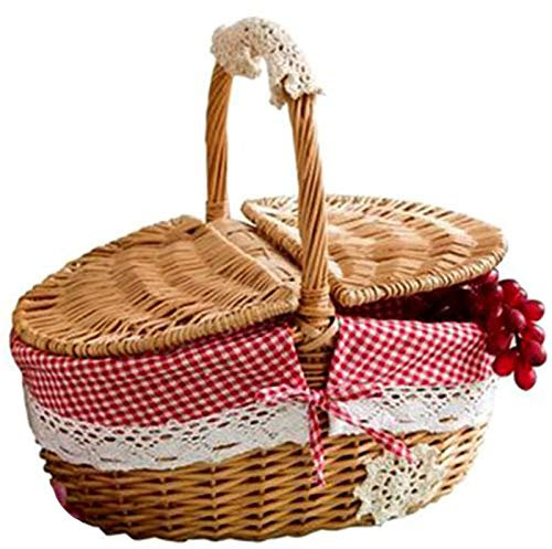 Bumdenuu Weidenkorb, handgefertigt, aus Weide, Camping, Picknickkorb, Aufbewahrungskorb und Griff, Picknickkorb aus Weide aus Holz