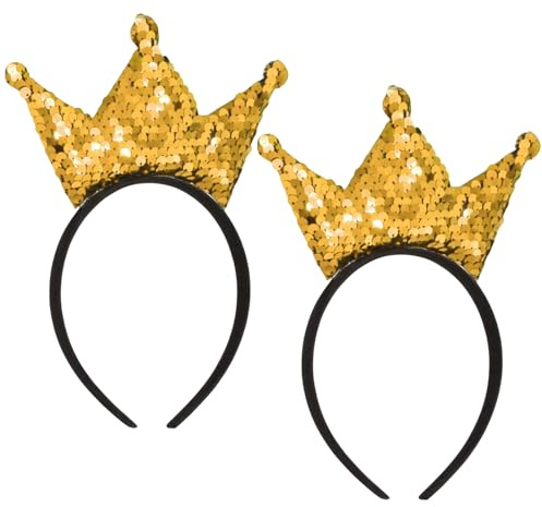 EUPSIIU 2 Piezas Coronas de Cumpleaños, Princesa Corona, Diadema Con Corona De Princesa, Corona de Rey para Niños Adultos Carnaval, Disfraz, Fiesta TemáTica, Decoración de Cumpleaños (Oro)