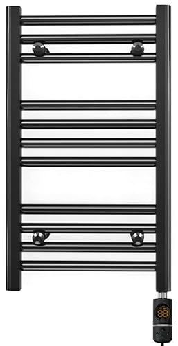 400mm Wide Matt Black Electric Bathroom Towel Rail Radiator Heater With AF Thermostatic Electric Element UK Pre-Filled (400 x 600 mm)