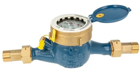 Hauswasserzähler Baulänge 190 mm, inkl Verschraubungen 1 Zoll x 3/4 Zoll AG, Messing