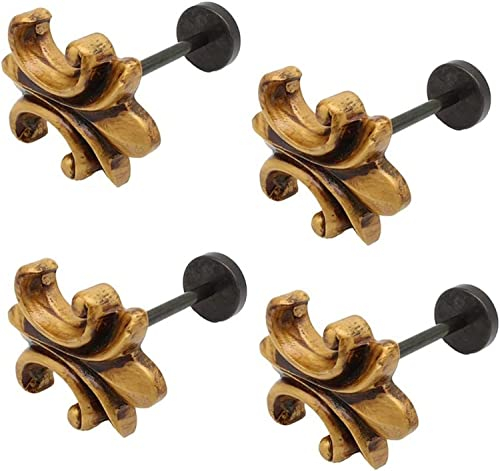 UNbit Vorhang-Raffhalter, Vorhanghalter, Vorhanghalter, Holz, antik, dekorative Vorhang-Raffhalter, Wandvorhanghalter, Wandhaken, Gardinenhaken, Vorhangzubehör (Color : Gold, Size : Set of 4)