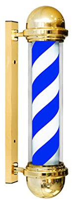 Poste de barbero LED de 65 cm, Poste de barbería, luz de Rayas Rojas, Azules, Blancas y Negras, señal Abierta de peluquería, luz giratoria de Montaje en Pared, Resistente al Agua, Azul y Blanco