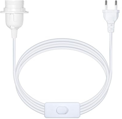 Douille de lampe E27 blanche 3,5 m avec interrupteur et prise européenne, AC 230 V, câble, douille E27 avec anneau à vis pour abat-jour, pour suspension en papier, 1 pièce