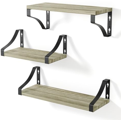 edihome, Mensole da Muro, Set di 3 Livelli, Galleggianti, Scaffali da Parete in Legno Naturale, Decorazione, ideale per Soggiorno, Camera da Letto, Bagno (Noce americano)