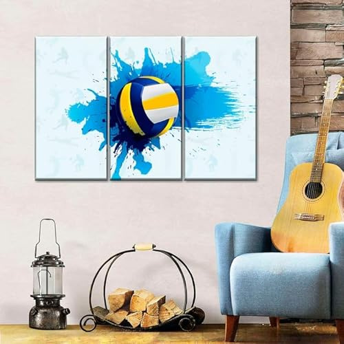 QYYAMDEQ Leinwand Bilder,Poster, Kunstdrucke 3 Stück Plätschernder Volleyball Wandbilder Groß Painting Bilder 3 Teilig Wanddekoration Leinwandbilder Flur Deko Wohnzimmer Modern