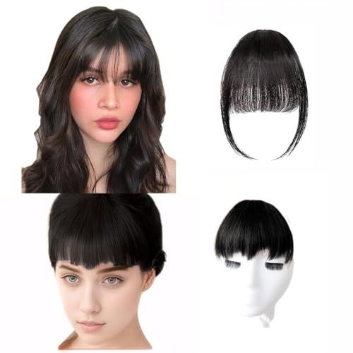 Qkepcy Frangia Clip In Capelli Veri 100% Naturali Extension Per Capelli Umani Morbida E Lavabile Frangia Finta Per Donna Facile Da Applicare E Manutenere Colore Nero Naturale