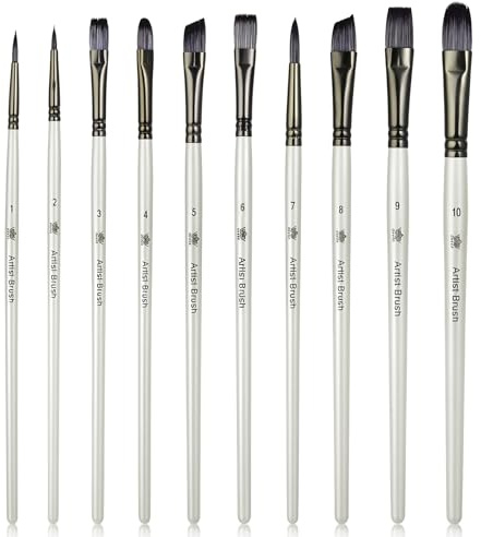 Pennelli a guazzo 10 pennelli per pittura acrilica, pennelli per pittura numerica, pennelli fini per adulti, set di pennelli per acquerelli, olio, viso, corpo, miniature, pittura