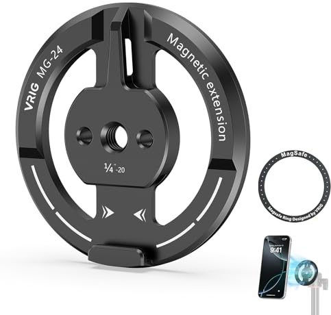 VRIG MG-24 Magnetischer Handy Stativhalterung Adapter mit 1/4 Gewinde | MagSafe Stativ Adapter Wandhalterung Kompatibel mit iPhone 17 16 15 14 13 12 /Pro Max, für Filmen, Selfie, Stab Ringlicht