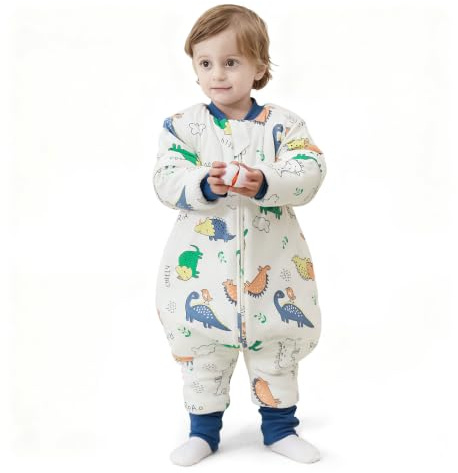 MlKAFEN Baby Schlafsack Langarm mit fuBen 3,5 tog, Winter babyhöhe 95-105cm | 100% Baumwolle Kinder-Winterschlafsack, mit abnehmbaren Ärmeln, Doppelreißverschluss für einfachen Windelwechsel,Grüner