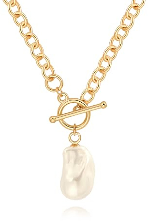 KOOUNUATA Zarte 18K Gold Mode Anhänger Halskette Minimalistische Geometrische Kettenverbindung Handgefertigter Schichtschmuck für Frauen und Mädchen