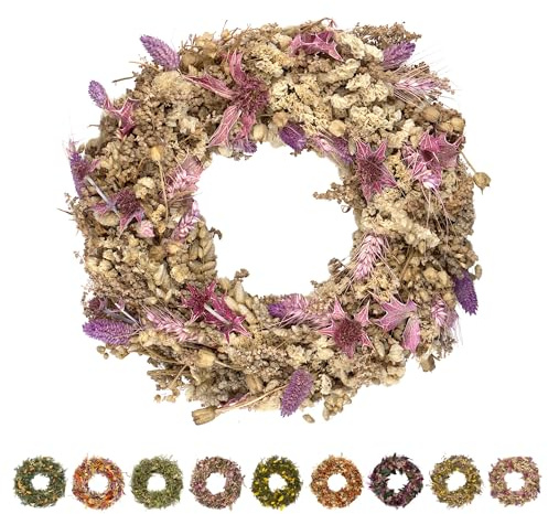 PHILARO Trockenblumenkranz All Seasons Ø 30cm lila - kein Plastik I Trockenblumen Premium Qualität aus Europa - Türkranz - Tischkranz - Wandkranz - Trockenblumenkranz