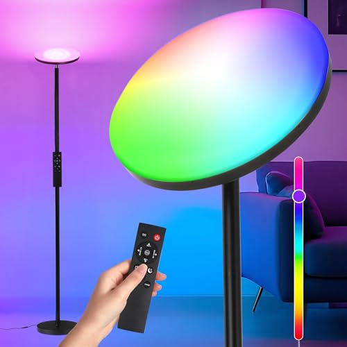 LuminexDesigns RGB LED Stehlampe Wohnzimmer, Dimmbare Deckenfluter mit Fernbedienung & Touch-Steuerung, Stimmungslicht für Schlafzimmer,Büro, Streaming & Gaming Setup, Energiesparend & Langlebig