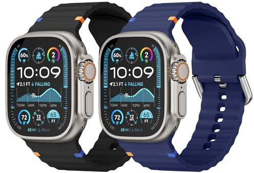 Joehwerr 2Pack Sport Band Compatible with Apple Watch Ultra 3 Strap 49mm 46mm 45mm 44mm 42mm 41mm 40mm 38mm, guiding wavy pattern design combined with bold color for iWatch SE 11 10 9 8 7 6 5