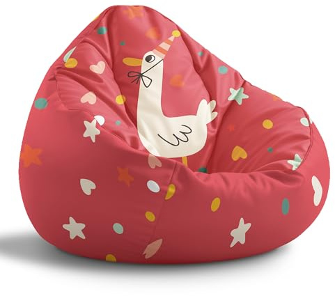 DreamRoots Sitzsack Kinder Bean Bag, Birthday Goose, Gr. M | Sitzkissen Kinder Boden, Kinderzimmer Möbel, Sitzsäcke fürs Kinderzimmer, mit Füllung