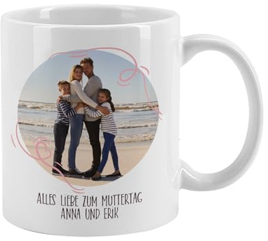 Personalisierte Tasse mit Foto und Wunschtext – Geschenk zum Muttertag für Mama, Oma oder beste Freundin – Kaffeetasse mit Spruch – 300 ml – spülmaschinengeeignet (Alles liebe Mama)