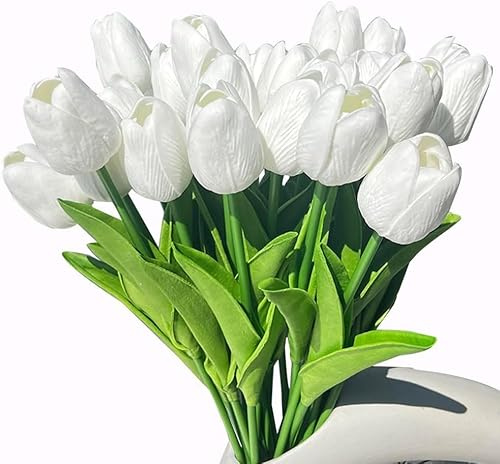 12 Tulipani Finti in Tessuto, per Bouquet Fai-da-Te,da 63 cm, Matrimoni, Feste Nuziali, Feste del nascituro, Decorazione per la casa, Colore Bianco