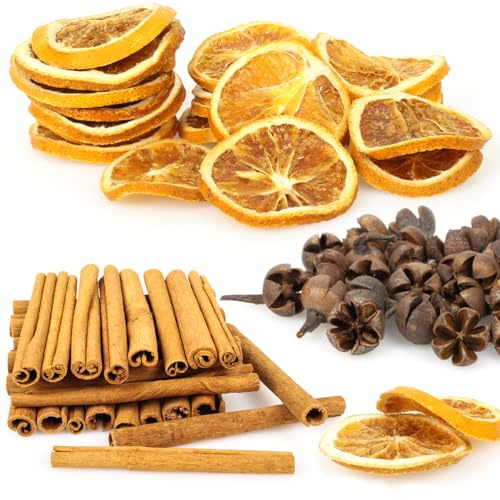 Fizdoqg Weihnachtskranz Deko, Adventskranz Deko Potpourri Weihnachten Dekoration 15 x Orangenscheiben 20 x Zimtstangen 45g x Trockenfrüchte für Weihnachtsdeko Basteln