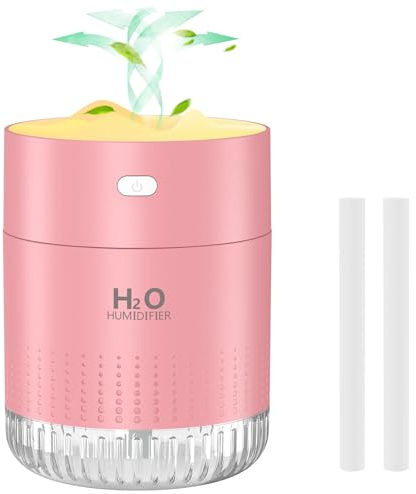 Mini Luftbefeuchter mit Nachtlichtfunktion und Automatische Abschaltung, Luftbefeuchter Schlafzimmer mit Zwei Vernebelungsmodi Geeignet für Schlafzimmer, Kinderzimmer und Pflanzen(Rosa)