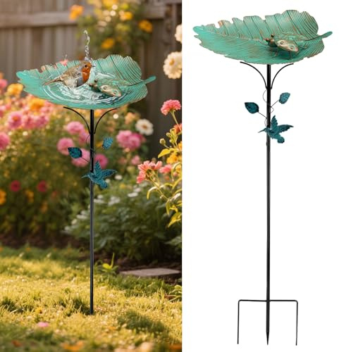 Vogeltränke Stehend Metall, Ultra Rostfrei Robust Langlebig Vogelbad Garten, Metall Vintage Groß Vogeltränke Garten Wassertränke für Vögel, Bird Bath Vogelbad Futter Schale Winterfest (28 x 84 cm)