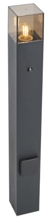Qazqa Modern außen Pollerleuchte, Wegeleuchte, Pollerlampe für den Garten - Denmark - Schwarz mit Rauchglas, max. 15W, Geeignet für LED, 70cm, IP44, Rechteckig