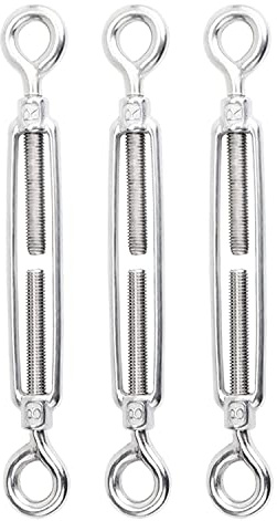WQKISS 3 Pcs Stainless Steel Turnbuckle Eye To Eye Wire Rope Tensioner M8-M12 Used for Tent Installation, Fastening Cables(M12)