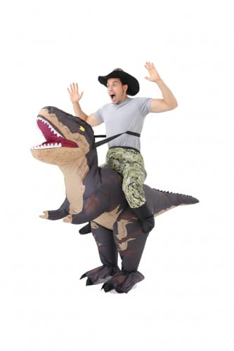 FUNFOCUS Disfraz de dinosaurio inflable para adultos, disfraz de dinosaurio de aire para hombre y mujer, divertido disfraz de carnaval para Halloween, Navidad, carnaval (negro)