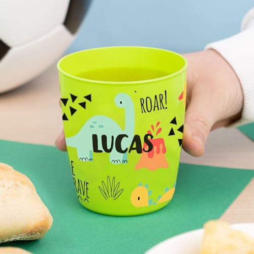 Wanapix | Kunststoffbecher mit Namen für Kinder | Unzerbrechlicher Trinkbecher Personalisierter | Kindergarten/Schule | BPA freier | 300 ml | Dinosaurier