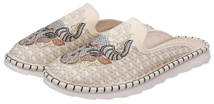 Vintage Kungfu Sneaker Traditional Embroidered Cloth Shoes(White,8.5)