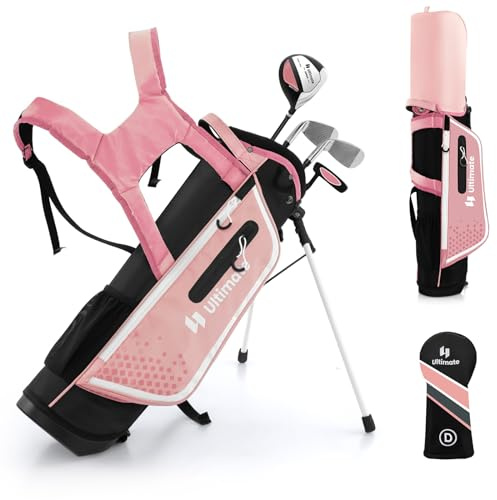 GOPLUS Juego Completo de Palos de Golf, Conductor #1 de 300 CC, Hierros Y Putter #7#S, Bolsa de Soporte de Gran Capacidad, Juego de Práctica de Golf para Niños y Niñas, 8-10 Años (Rosa)