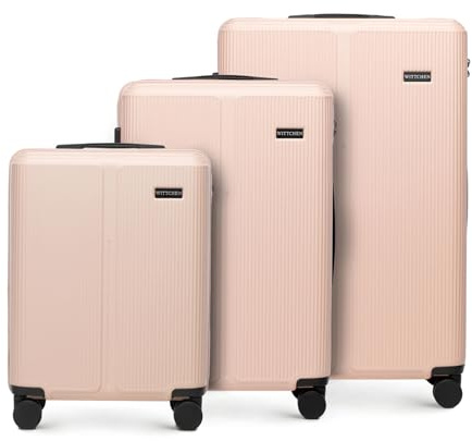 WITTCHEN Stripes Line Kofferset 3-teilig | ABS-Hartschalenkoffer, 4 Rollen 360° | Koffer Set Handgepäck/Mittel/Groß (36/65/96 l) | Zahlenschloss & Teleskopgriff | Farbe: Puderrosa