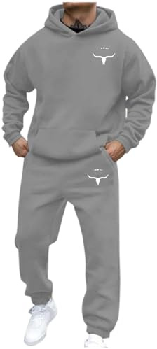 Mens 2 Piece Set Contrast Cord Fleece Hoodie Top Bottoms Jogging Zip Joggers Gym Sport Sweat Suit Pants Plus Size Gym Sets Sport Running Jogging Jacket with Joggers Bottom Pant (Z1 Light Gray,L)