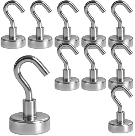 Homshsjhkis Paquete de 10 Ganchosmagneticos, 10Kg Gancho Iman, Magnethaken, 17mm Gancho Magnetico Sin Perforaciones para Refrigerator Microwave Hanging Items de Cocina, Parrilla (Plateado)