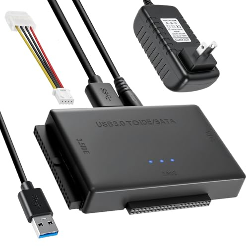USB 3.0 zu SATA Adapter und Festplatte Auslesen Adapter, 5Gbps UASP&TRIM Festplattenadapter USB für 2,5''und 3,5''SATA HDD & IDE HDD, Kompatible Windows/Mac OS/Linux Usw, Mit 12V/2A Netzadapter