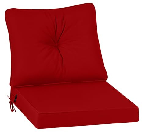 PRIMEPATIO Outdoor Stuhlkissen 50x50, Schaumstoff Sitzkissen mit Bändern | Rot Wasserdichtes Gartenpolster mit Weicher Schaumstofffüllung, Ideal für Rattan-Gartenstühle, Terrasse und Balkon