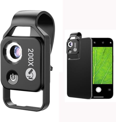 Nano Zoom 200x for Smartphone, 200x Magnification Pocket Microscope Camera Lens with CPL Lens & LED Light, Phone Microscope & Telephoto Zoom L-ens Attachment (Black MS002BK)
