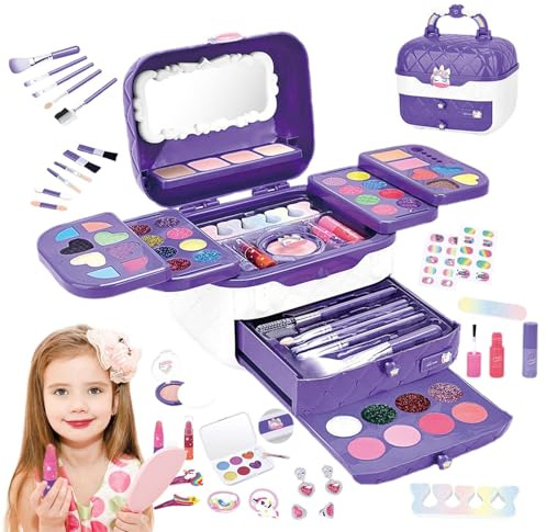 Maquillaje de, Maquillaje de Juego para niñas - Kit de de Maquillaje Lavable | Juego de Maquillaje para niños con Espejos para cumpleaños, Navidad, Juego de de para