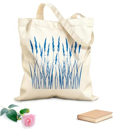 XIARON Sacs bandoulière en toile de coton Roseaux, hautes herbes, maison au bord du lac, foin tissu épais de 340g/m² Utilise comme sac à outils L Bleu
