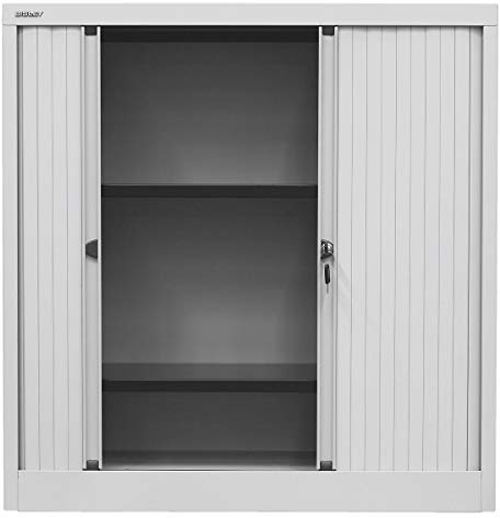 BISLEY Rollladenschrank EuroTambour, 2 Fachböden, 2,5 OH, B 1200 mm, Farbe Korpus lichtgrau, Rollladen lichtgrau